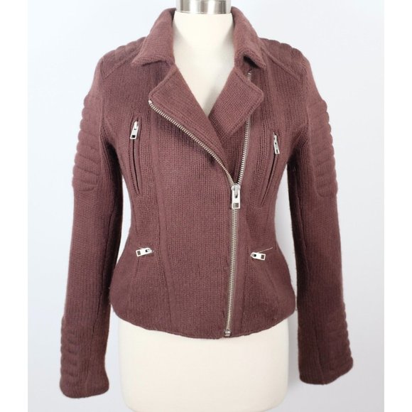 AllSaints US 8 jacket 100% cashmere biker mocha brown sweater